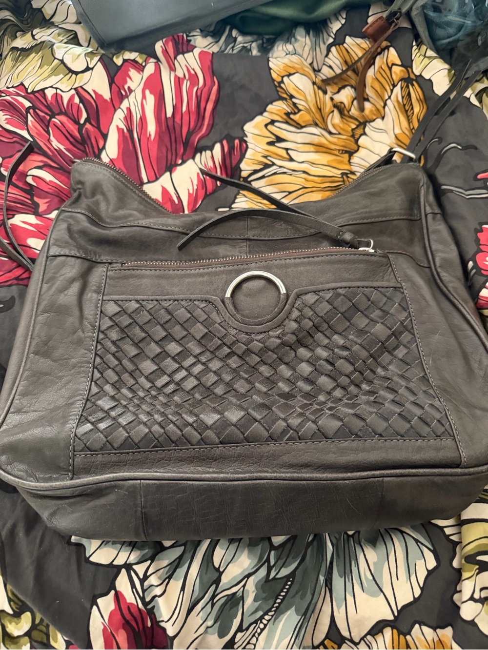 Day & Mood Grey Leather Woven Detail Bag